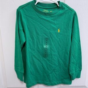 NWT Polo by Ralph Lauren Green Long Sleeve Tee with Yellow Logo, Size 4